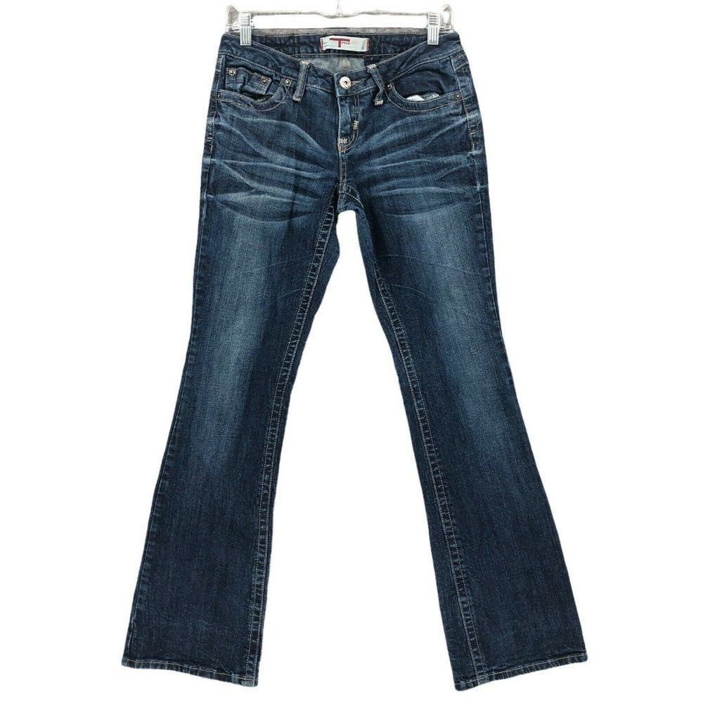 T Five T5 Jeans Womens 7 29X31 Juniors Blue Bootcut Low Rise Flap Pockets Denim
